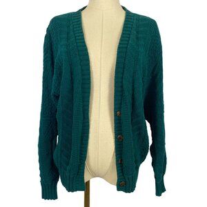 Vintage 80s Woolrich 100% Cotton Small Emerald Green Knit Cardigan